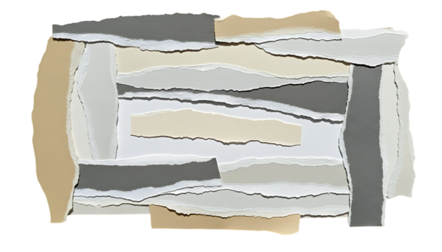 Abstract collage of neutral torn paper strip texture
