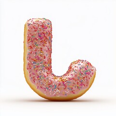 A font L donut shape with pink cream topping, snack food isolated white