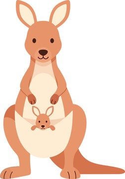 Cute kangaroo and joey cartoon illustration