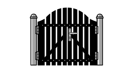 Simple black and white illustration of a classic arched garden gate