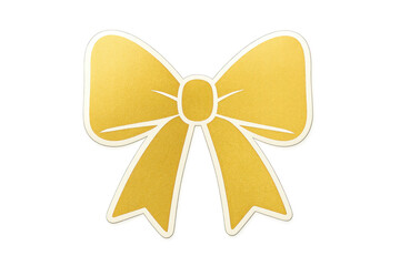 Golden ribbon bow sticker with white outline, representing luxury, celebration, and premium events, on transparent background