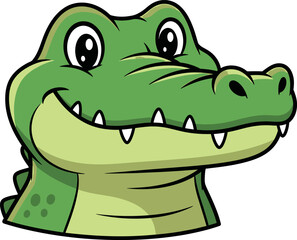 Naklejka premium Smiling cartoon crocodile head with big eyes and sharp teeth