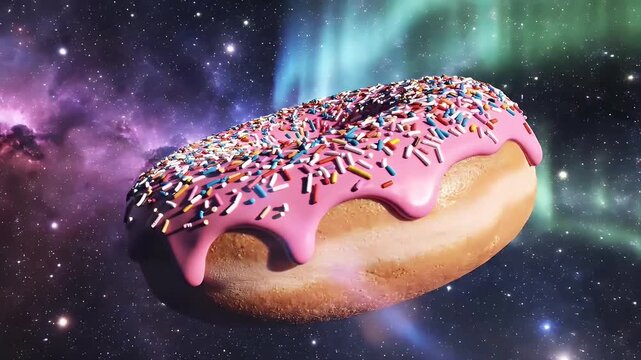 Donut dessert delicious floating in outer space animate