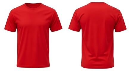 Front and back view of a plain red tshirt isolated on white background