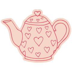 A charming illustration of a pink teapot adorned with heart-shaped patterns, perfect for tea time.