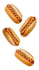 Falling hot dog isolated on transparent background