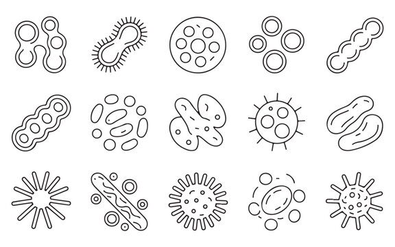  Collection of hand drawn microscopic organisms and bacteria shapes isolated on white background