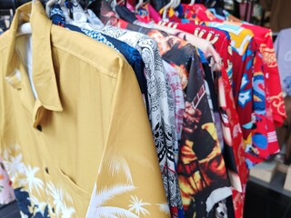 tropical shirt rack, aisle of aloha shirts