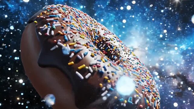Donut dessert delicious floating in outer space animate