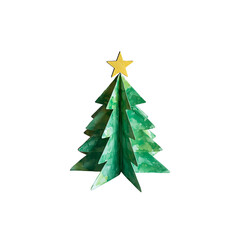 Obraz premium Watercolor 3D Paper Craft Christmas Tree Green