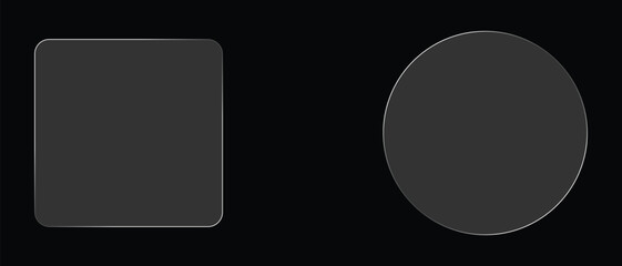 3D square and round buttons in the liquid glass style. . Transparent frames and buttons. Vector illustration.
