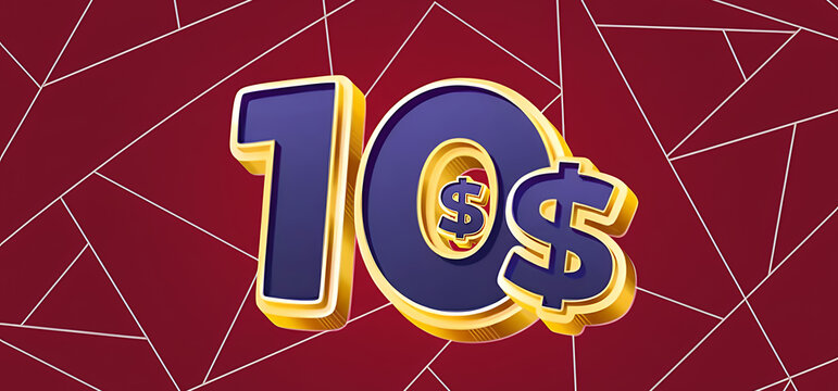 Premium 3D Golden 10 Dollar Value Graphic
