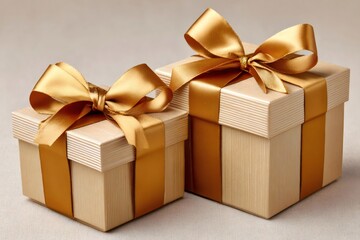 Obraz premium Two gift boxes wrapped with golden ribbons