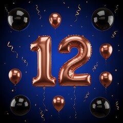 Elegant 12th Birthday or Anniversary Celebration with Rose Gold and Black Balloons