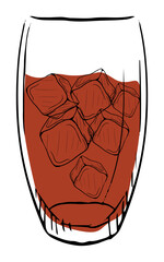 Illustration of a cocktail with ice cubes in a glass, showcasing an elegant and classic design.