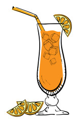 A vibrant cocktail in a tall glass, garnished with citrus slices, perfect for summer enjoyment.