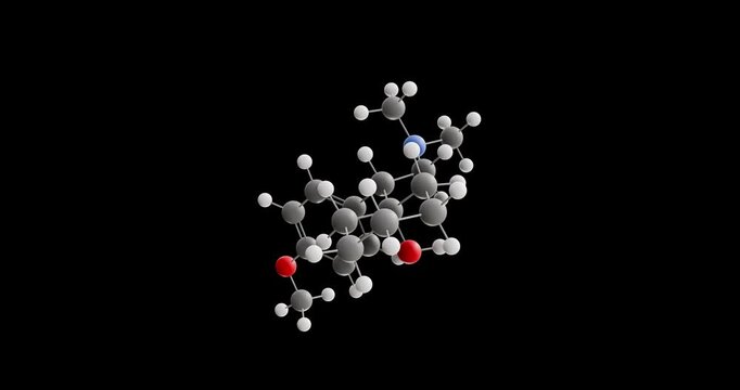 Venlafaxine molecule, rotating 3D model of antidepressant, looped video on a black background
