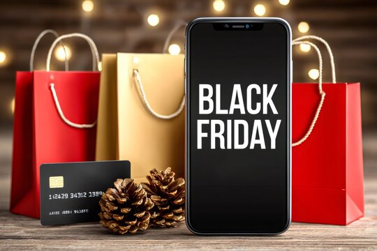 Black friday shopping deals using smartphone and credit card