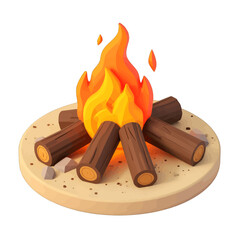 Campfire with Glowing Embers and Burning Logs on a Sandy Base with Small Stones and Warm Orange Flames
