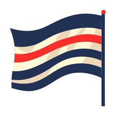 Waving Flag With Red Stripe On White And Blue Stripes Against A White Background