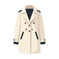 Cream Double Breasted Trench Coat with Black Accents and Red Buttons Studio Shot Fashion Outerwear Apparel Detailed Front View