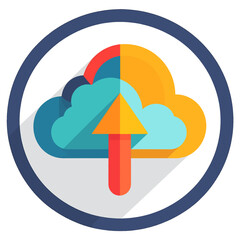 Cloud Computing Icon With Upload Arrow Vector Art Flat Design Style With Long Shadow