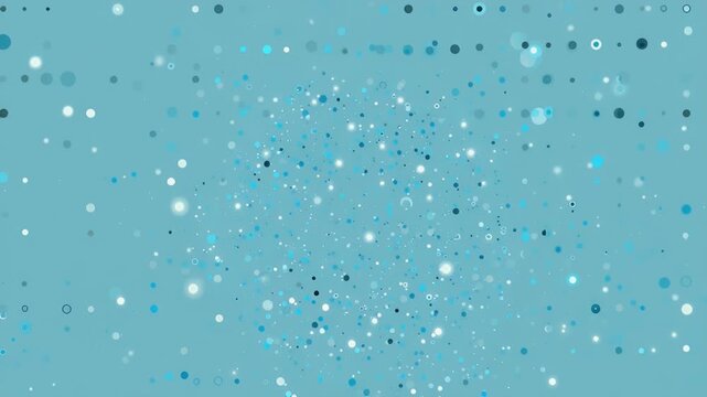 An elegant and modern abstract background features a vibrant array of shimmering particles, dots, and glowing circles. These digital elements in various shades of blue, teal, and white gracefully scat