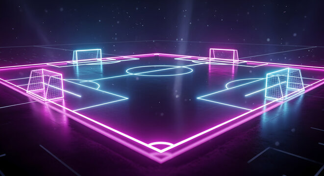 Neon Football Field Futuristic Soccer Pitch Pink Blue Copy Space