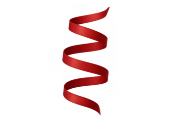 Red spiral ribbon creating a festive curling decoration on a transparent background, symbolizing celebration and gift wrapping