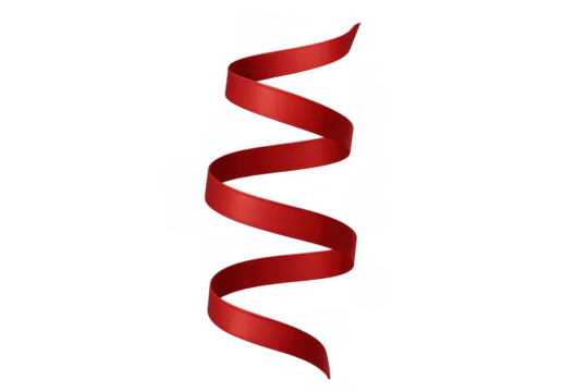 Red spiral ribbon creating a festive curling decoration on a transparent background, symbolizing celebration and gift wrapping
