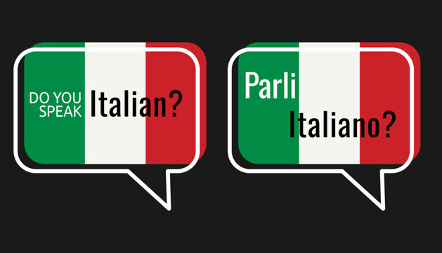 Do You Speak Italian bilingual speech bubble flag icons. Vector icons for educational materials, language courses, travel promotions, or cultural blogs