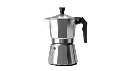 Shiny metal moka pot isolated on a black background