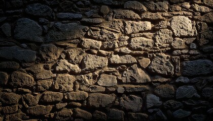 Medieval stone wall background in low lighting
