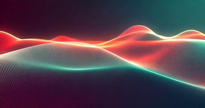 Abstract waves of vibrant colors undulate in a digital landscape, creating a sense of motion