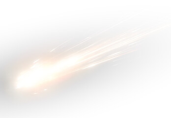 Bright cosmic asteroid trail with luminous flames and glowing sparks in space.
