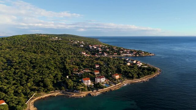 Cinematic Aerial View of Lun, Pag Island, Croatia &ndash; Peaceful Adriatic Coastline, Wild Nature, Olive Forests and Turquoise Sea