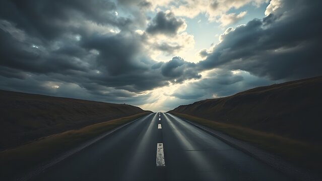 A dramatic split in the road under a moody sky, symbolizing life's pivotal choices.