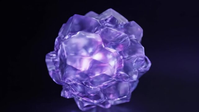 A glowing abstract purple crystal on dark background