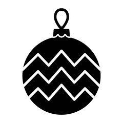 An illustration of a black icon of a festive Christmas tree ball on a white background