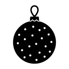 An illustration of a black icon of a festive Christmas tree ball on a white background