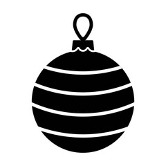An illustration of a black icon of a festive Christmas tree ball on a white background