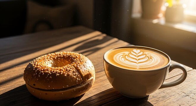 Morning coffee and bagel