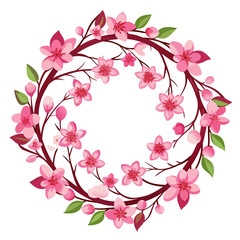 Elegant pink cherry blossom wreath design with delicate petals and branches presented in a striking silhouette style for decorative purposes