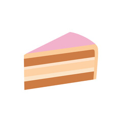 A slice of cake with pink frosting and three layers