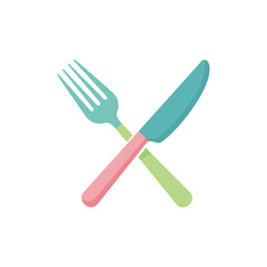 Crossed fork and knife with pastel handles