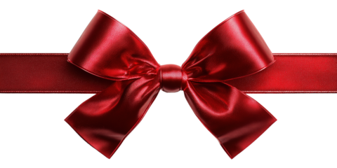 Red Satin Ribbon Bow isolated on a transparent background 3