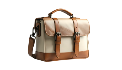 Two-tone bag with brown leather accents and a shoulder strap