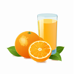 Verre de jus d'orange, orange entière, orange coupée, le plein de vitamines C ! Isolé sur fond blanc