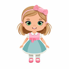 Poupée, fillette , rose et bleue, isolée sur fond blanc