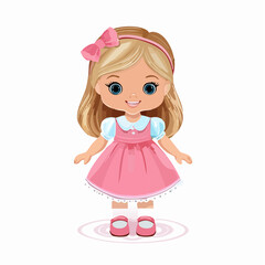 Poupée, fillette , rose et bleue, isolée sur fond blanc